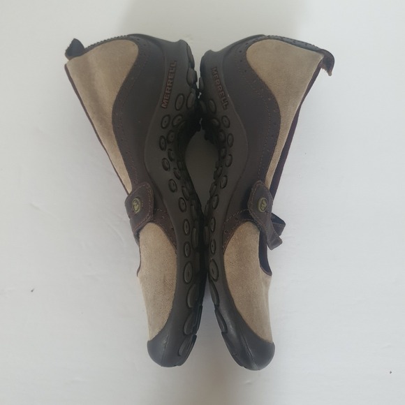 Merrell Plaza Bandeau Mary Jane Sz 9 Women Brown Wedge Taupe Suede Leather - Picture 12 of 14